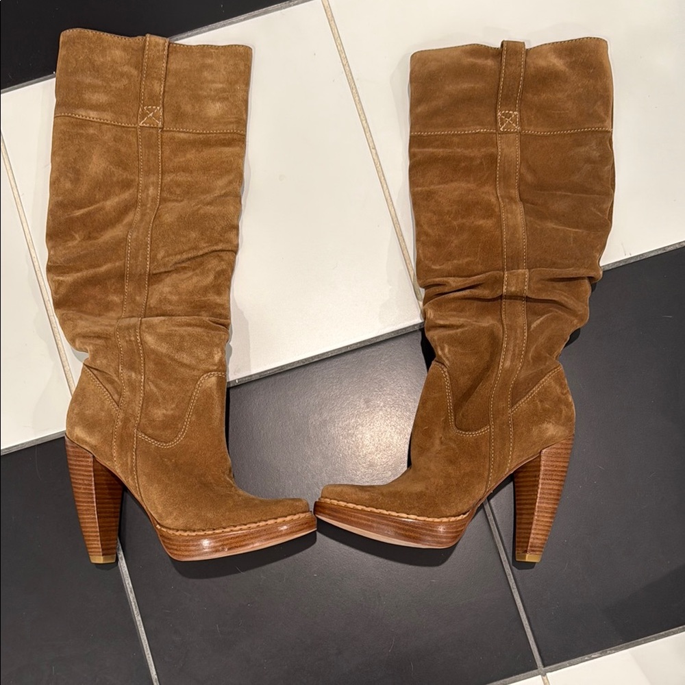 KORS Michael Kors Tan Heeled Boots with Slouchy Design